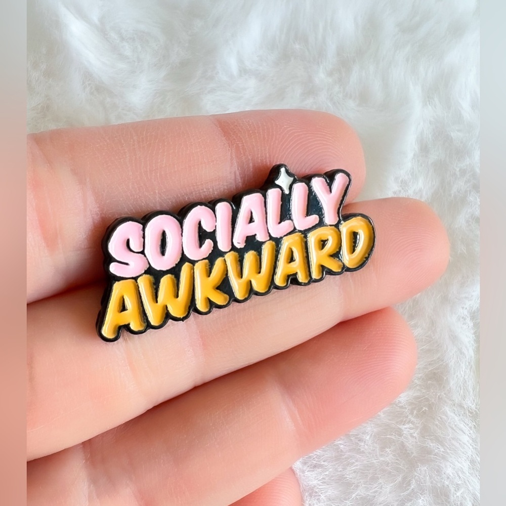 Socially Awkward Pink Orange Quirky Brooch Pin Lightweight Stainless Steel NEW - Picture 2 of 7